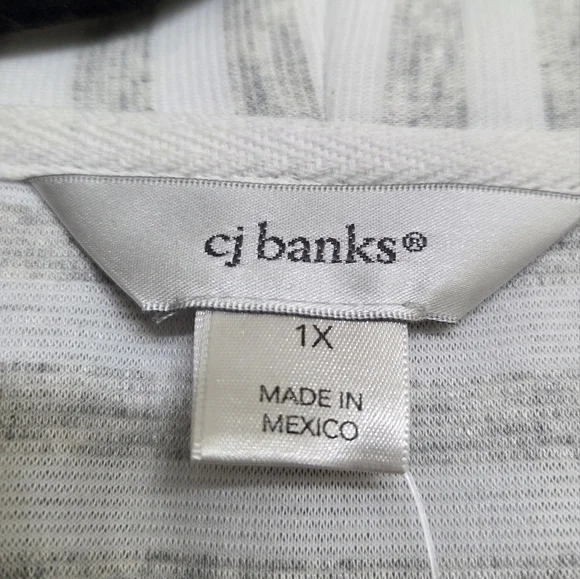 CJ Banks Gray White Striped Open Front Cardigan Sweater 1X Plus Size - Picture 4 of 11